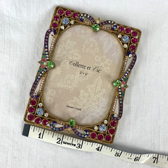 New Collette et Cie Crystal Jeweled Frame for 3X4 Photo Ornate Gold Back - Picture 8 of 13